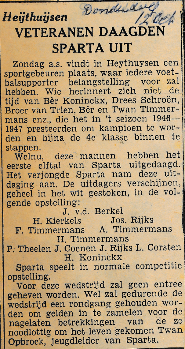 Kranteknipsel veteranen Sparta